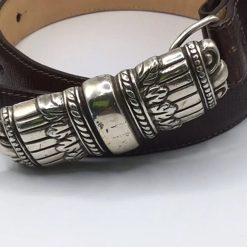 Brighton Women’s Brown Embossed Leather Belt Silver Tone Buckle Size M
